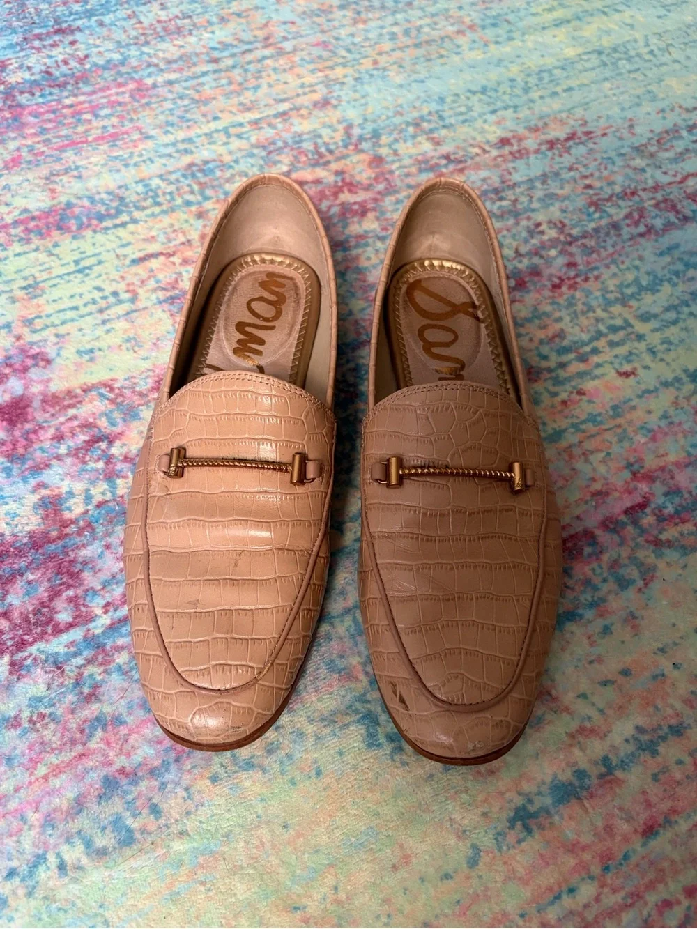 Sam Edelman Loraine Bit Loafer- Beige Gold Croc-Embossed Loafers